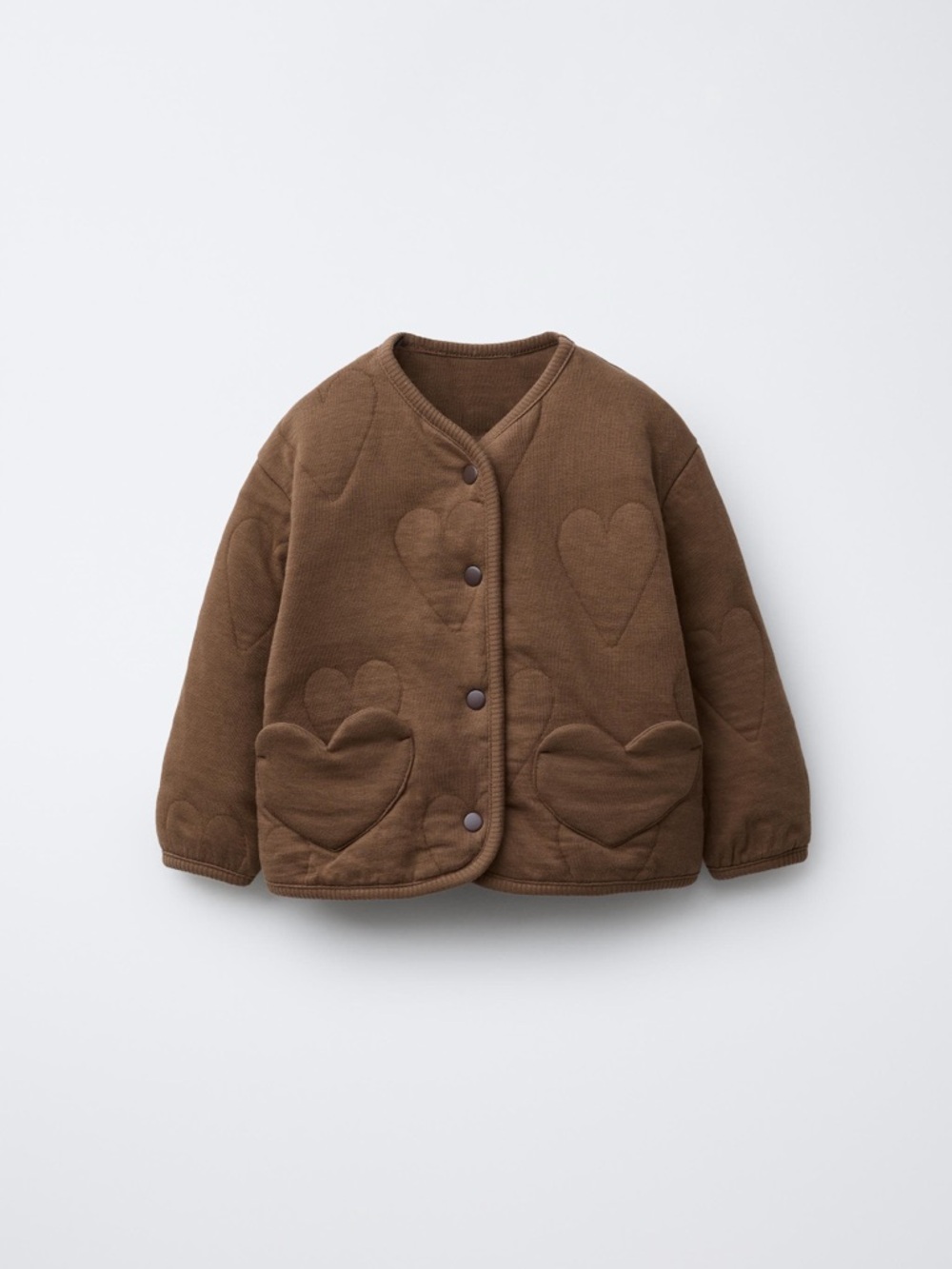 Zara Brown Quilted Heart Pocket Kids Jacket